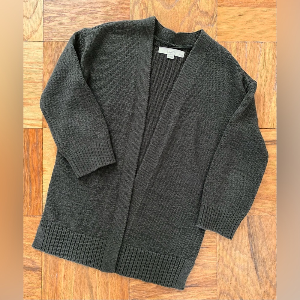 Loft Dark Gray/Green Knit Open Cardigan Size XXSP